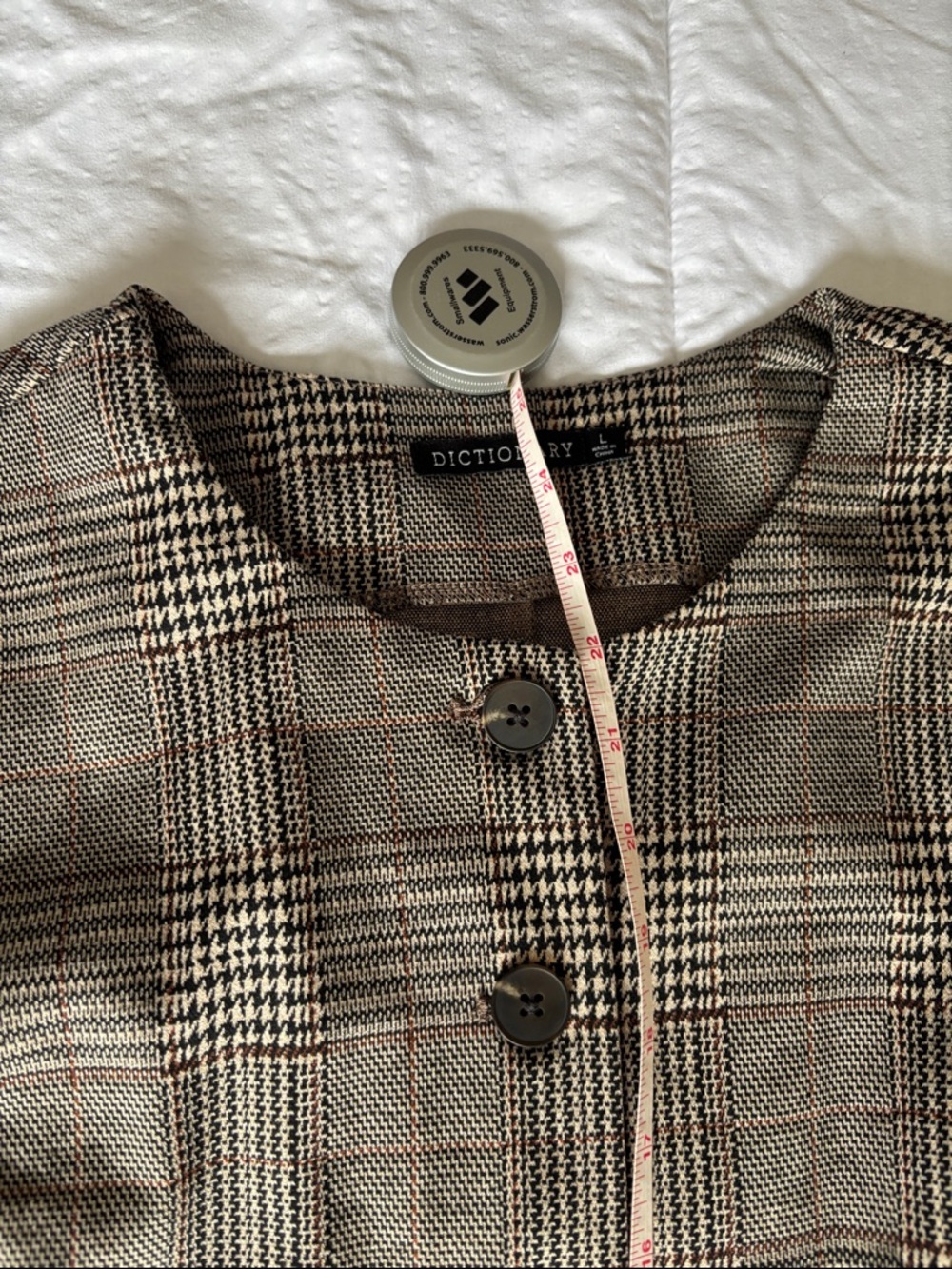 Dictionary Plaid Button-Front Tunic Vest in Brown - Picture 6 of 7